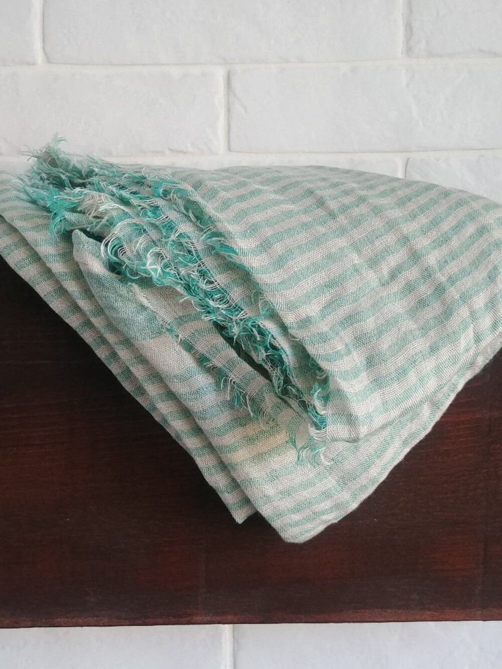 NEW WITH TAGS Nice Things linen blend stripes green neutral natural infi…